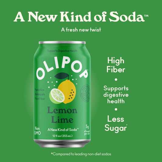 OLIPOP Prebiotic Soda, Lemon Lime, 355ml , Pantry Packs