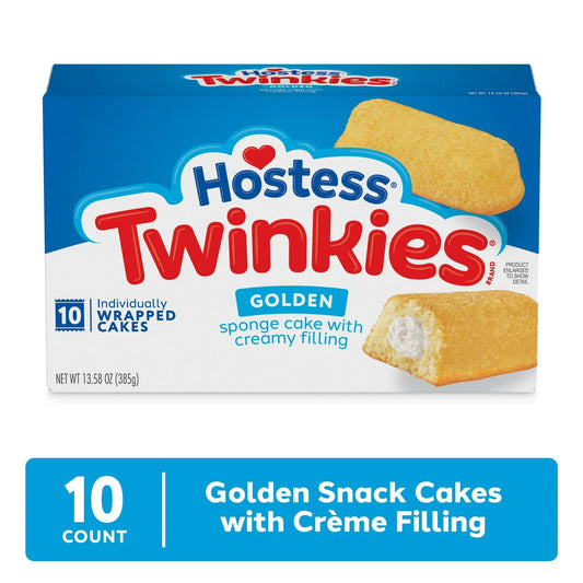 Hostess Twinkies Snack Cakes, Golden Sponge Cake with Crème Filling, 13.58 oz Box (10 Ct.)