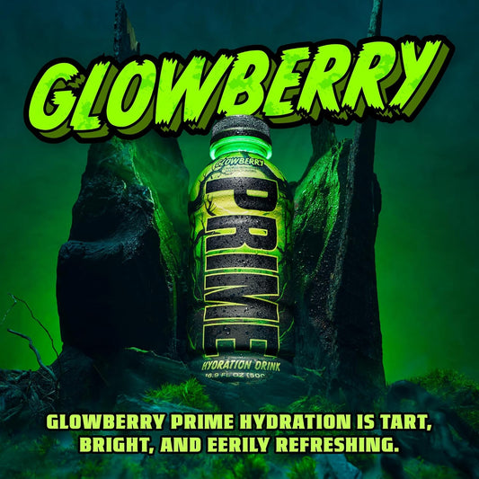 PRIME Hydration GLOWBERRY, Sports Drinks, Electrolyte Enhanced for Ultimate Hydration, 250mg BCAAs, B Vitamins, Antioxidants, Low Sugar, 16.9 Fl Oz, 12 Pack