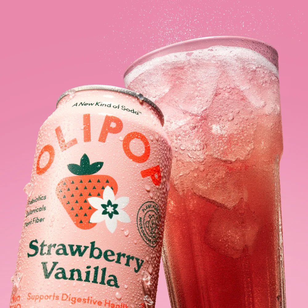 OLIPOP Prebiotic Soda, Strawberry Vanilla, 355ml, Pantry Packs