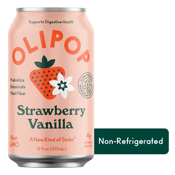 OLIPOP Prebiotic Soda, Strawberry Vanilla, 355ml, Pantry Packs